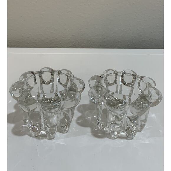 Vtg Clear Heavy Crystal Candleholder Candlestick Holder Taper Flower Shape NOS - Picture 6 of 14